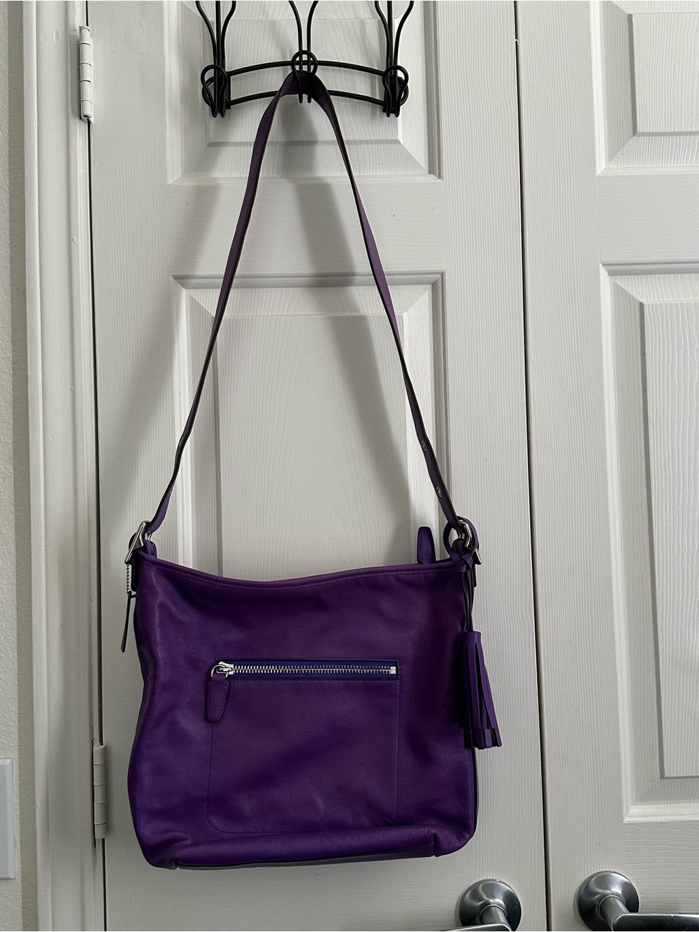 Coach Purple Leather Shoulder Bag with Tassel